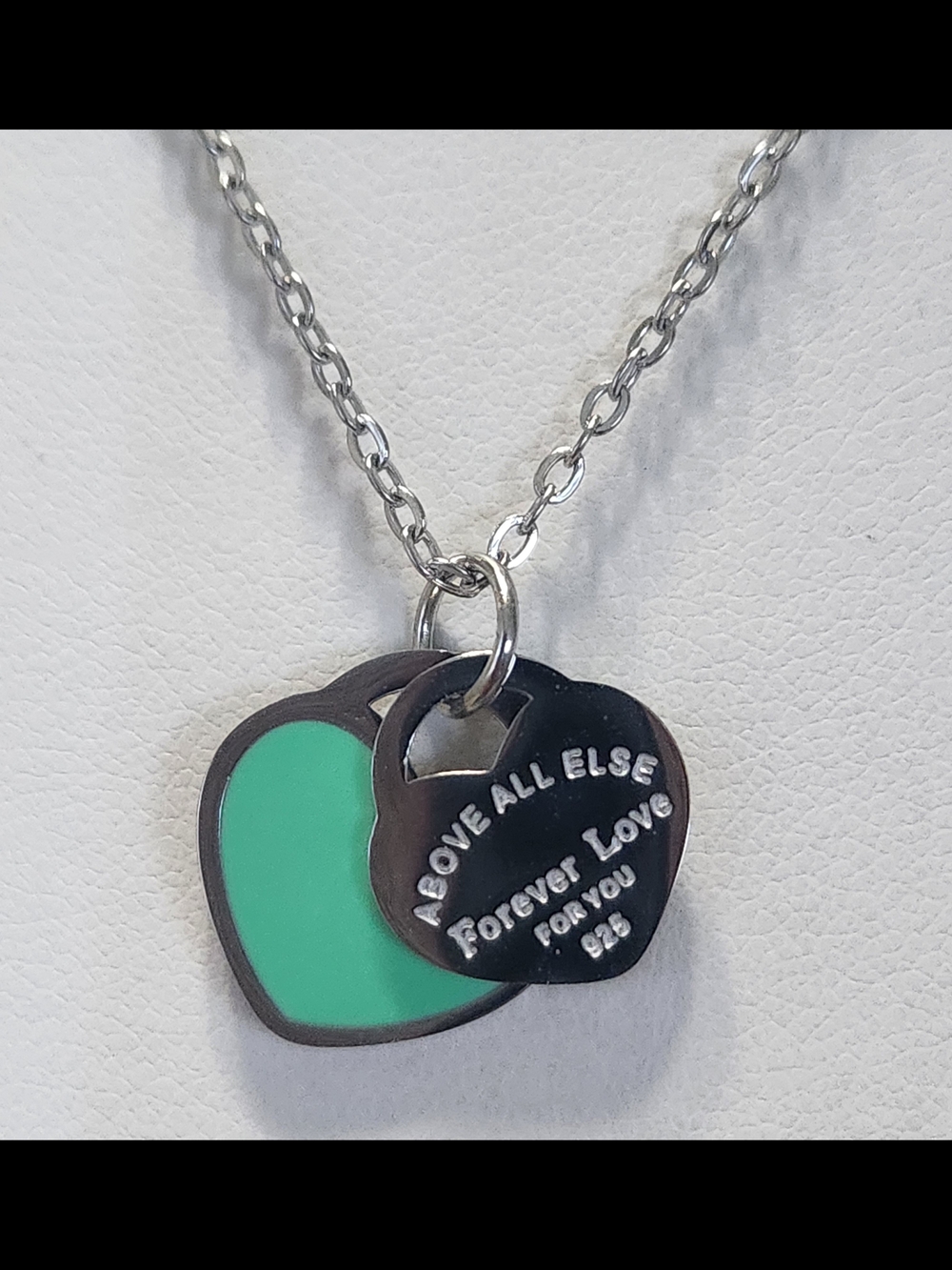 Forever Love Heart Pendant Necklace - Green & Silver.. 18k Gp